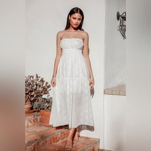 White strapless eyelet midi dress